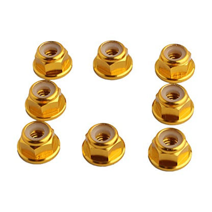 8PCS Flange M4 Lock Nuts Serrated Nylon Self-Tightening Aluminum M4 Wheel Hardware for Axial HPI TLR ECX Model RC Car Vehicles Upgraded Replacement Parts (Gold) - color: Gold