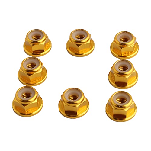 8PCS Flange M4 Lock Nuts Serrated Nylon Self-Tightening Aluminum M4 Wheel Hardware for Axial HPI TLR ECX Model RC Car Vehicles Upgraded Replacement Parts (Gold) - color: Gold