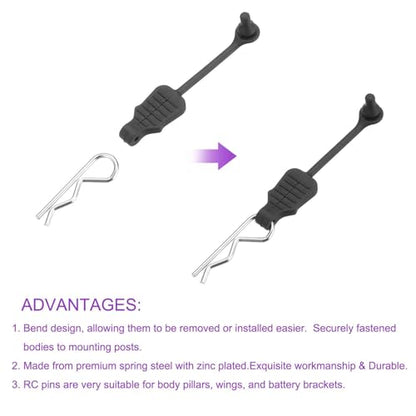 DMiotech 20Pcs Body Clips Pins with Pull Tabs, Silvery Universal RC Cars Parts Shell Replacement Parts for 1/10 1/8 Scale RC Car