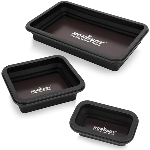 HORUSDY 3-Piece Magnetic Parts Tray Set, Tool Trays for Storage Organizer Screw, Bolts, Washers, Nuts and Small Tools. Tool Gifts for Men, Black - style: 3-Piece Magnetic Tray - Collapsible Black