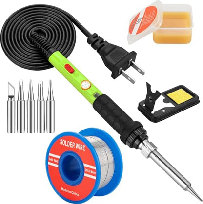 Soldering Iron Kit, 60W Soldering Iron with 5pc Interchangeable Tips, 10-in-1 Adjustable Temperature Solder Welding Tools, Fast Heating, Electronic Repair, 110V, Green - color: 60w 10-in-1 Green