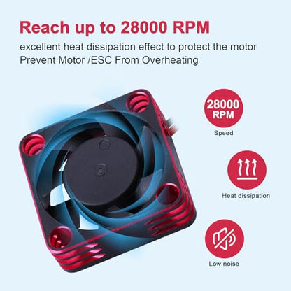 30mm RC Cooling Fan Kit Heatsink for 540 550 Brushed Brushless Motor ESC Aluminum Case (Black&Red) - color: Black&Red