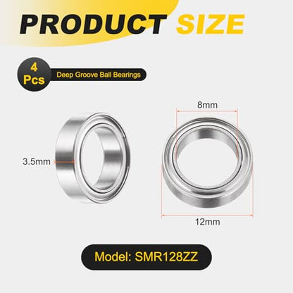 uxcell 4Pcs SMR128ZZ Deep Groove Ball Bearings, 8x12x3.5mm 440C Stainless Steel Double Shielded Bearings, ABEC 5 - size: 8x12x3.5mm