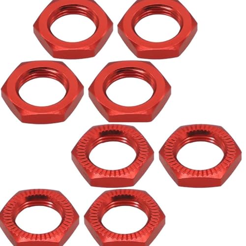 Aluminum RC Wheel Nuts 17mm Thread 1.0mm for RC ARRMA HSP AXIAL FS HIMOTO Redcat Upgraded Hop-Up Parts 8pcs/Set (Red) - color: red