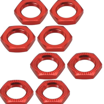 Aluminum RC Wheel Nuts 17mm Thread 1.0mm for RC ARRMA HSP AXIAL FS HIMOTO Redcat Upgraded Hop-Up Parts 8pcs/Set (Red) - color: red