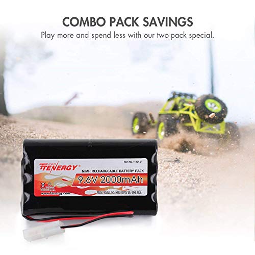 Tenergy NiMH Battery Pack 9.6V RC Battery, High Capacity 2000mAh Rechargeable Flat Battery w/Standard Tamiya Connector + 9.6V NiMH/NiCd Hobby Battery Charger w/Standard Tamiya Connector - size: 1 Battery Pack + Charger