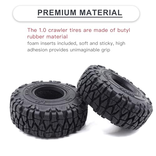 1.0 Tires 60*22mm Tires & Silicone Rubber Inserts for 1/18 1/24 RC Crawler | Soft Drift Tires for RC Crawler Axial SCX24 FMS FCX24 RC Crawler Car,Replacement Wheels,Durable Rubber,Ready to Install