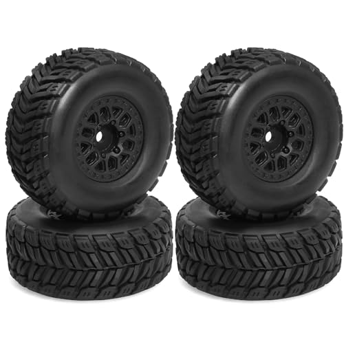 REDSPIDER • RC Short Course Truck Tires and Wheels(4PCS) Hex 12mm Rubber Vacuum Tyres OD 2.56" for Traxxas Tamiya Kyosho HPI for 1/14 1/16 1/18 RC Off On Road ARRMA Mojave GROM Rally Car (Black)