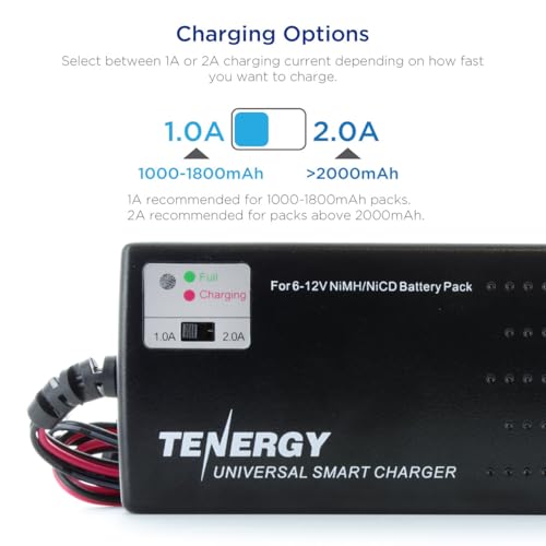 Tenergy Universal Smart Charger for 6V-12V NiMH/NiCd Battery Packs - 2A Rapid RC Charger with Tamiya & Mini Tamiya Adapters