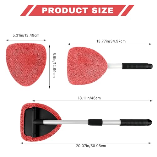 Windshield Cleaning Tool, Car Window Cleaner with Extendable Handle, 4 Microfiber Pads and Spray Bottle, Auto Interior Exterior Glass Wiper Cleaning Kit Universal for RV, SUV, Truck (Red) - color: Red