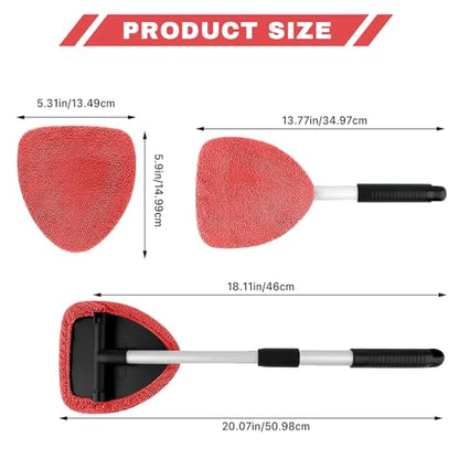 Windshield Cleaning Tool, Car Window Cleaner with Extendable Handle, 4 Microfiber Pads and Spray Bottle, Auto Interior Exterior Glass Wiper Cleaning Kit Universal for RV, SUV, Truck (Red) - color: Red