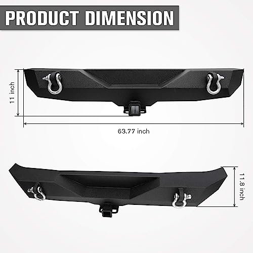 Front Bumper + Rear Bumper for 2007-2018 Wrangler JK, AAIWA Offroad Steel Bumper Full Width with 2" Hitch Receiver, LED Light Bars and D-rings - size: 2007-2018 JK Bumper with lights