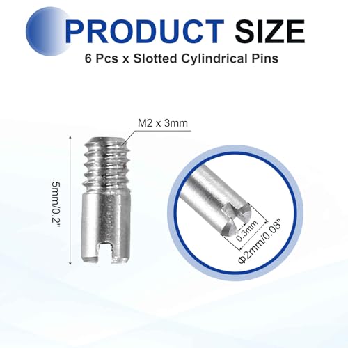 MECCANIXITY 6 Pcs M2 x 5mm Slotted Cylindrical Pins, 304 Stainless Steel Dowel External Thread Locating Parallel Pins Shelf Support Peg Pin for Furniture Installation, DIY Project - size: M2 x 5mm