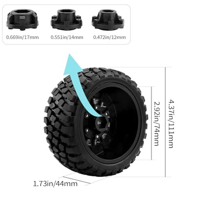1/10 Short Course Truck Wheels & Tires for RC Slash, 12/14/17mm Hex | 12mm 14mm 17mm Interchangeable Hex Tires for 1/10 RC Truck Slash Senton Upgrades Parts