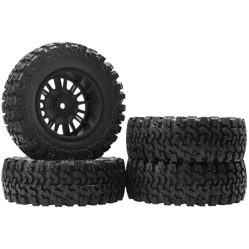 4Pcs HIRCQOO 1.9" RC Crawler Tires OD 90mm Rubber Tire and Plastic Wheel Rims 12mm Hex Compatible with 1/10 Axial SCX10 D90 Tamiya CC01 TF2 TRX4 RC Crawler (Black) - color: Black