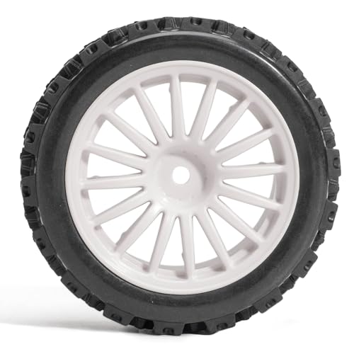 Pre-Glued Off-Road Knobby Wheel & Tire Set for 1/10 1/12 RC Car for HSP 94123, Tamiya TT01 / XV01, MJX 10303, Kyosho FW06, 70 x 28 mm Rubber, 12 mm Hex Nylon Wheels, 4 pcs, White - color: White