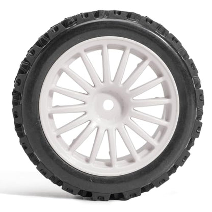 Pre-Glued Off-Road Knobby Wheel & Tire Set for 1/10 1/12 RC Car for HSP 94123, Tamiya TT01 / XV01, MJX 10303, Kyosho FW06, 70 x 28 mm Rubber, 12 mm Hex Nylon Wheels, 4 pcs, White - color: White
