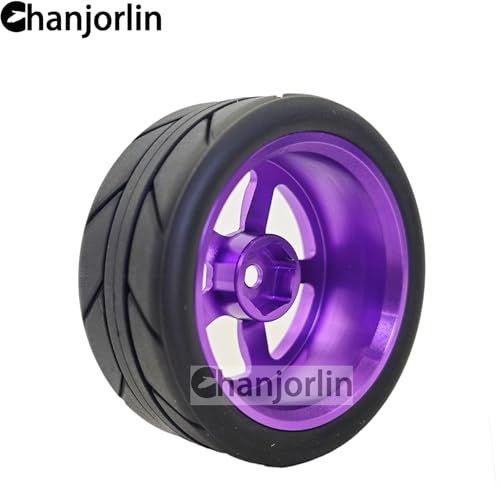 1/10 On Road Racing Tires And 5-Spoke Aluminum Wheels 12mm Hex OD 2.56" RC Touring Tyres For 1:10 Rally Street Drift Car Tamiya TT01 TT02 XV01 A959 PTG2 KYOSHO HSP Traxxas 4PCS (Purple) - color: Purple