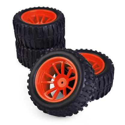 Hosim 55 * 115 mm RC Tires, All Terrain Soft Tire Mounted on 12mm Hex Wheels (Set of 4) for 1/10 RC Cars (Red Wheel hub) - color: Red