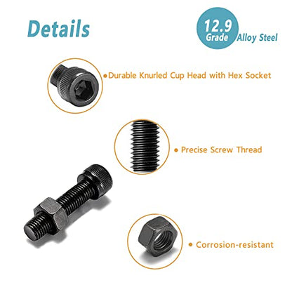 Kadrick M3 Screw Assortment Kit 400PCS, Hex Socket Cap Screws with Nuts & Allen Wrench, 12.9 Grade Alloy Steel, Black Zinc Plated, Ideal for 3D Printing, DIY, RC & Electronics - size: M3 400Pcs