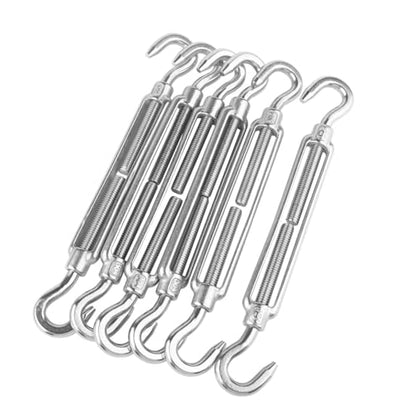 6PCS M8 Hook & Hook Turnbuckle 304 Stainless Steel 5/16" Turnbuckle Wire Rope Tension Heavy Duty Turnbuckles for Cable Railing Wire Rope Hardware Kit - size: Hook & Hook-M8