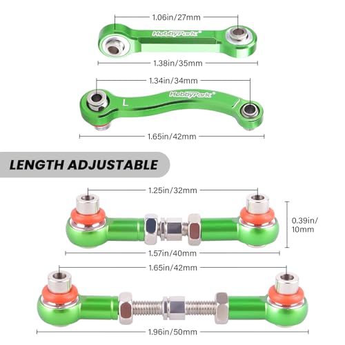 Hobbypark Metal Turnbuckle Aluminum Camber Links Toe Links with Rod Ends Steering Linkage Set for Traxxas 1/18 LaTrax Teton Upgrades Desert Prerunner, Replace 7636 (Green) - color: Green
