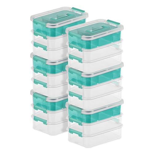 Sterilite 6 Pack Plastic Storage Box Container, 3 Layer, Stack and Carry, Clear/Blue - size: 6 Pack