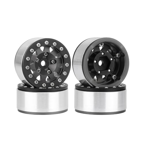 4PCS 1.55 Inch Aluminum Alloy Metal Beadlock Wheel Rim Hubs Replacement Accessory for AX90069 D90 TF2 CC01 Tamiya 1/10 RC Crawler Car Upgrade Parts(10Holes-Black) - color: 10holes-black