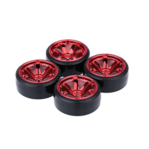 GoolRC 4PCS/Set 1/10 Drift Car Tires Hard Tyre Replacement for Traxxas HSP Tamiya HPI Kyosho On-Road Drifting Car (Red) - color: Red