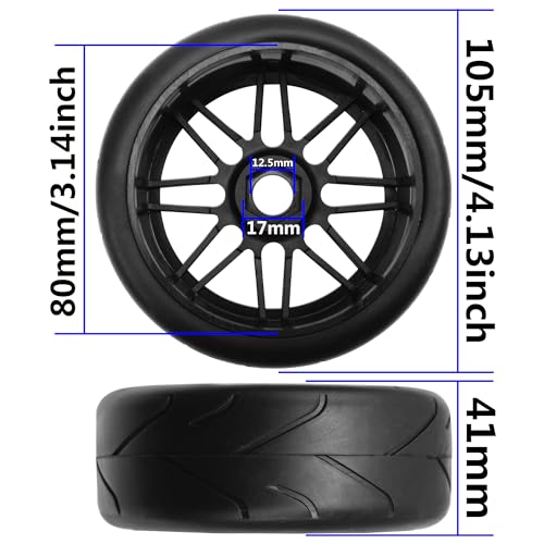 17mm Hex 1/8 RC Buggy Tires & Wheels with Foam Inserts Compatible with Arrma Typhon 6S 3S Talion 6S BLX Team Losi 8IGHT HPI 1/8 Off Road RC Buggy, Tire OD 105mm