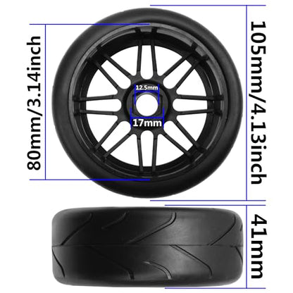 17mm Hex 1/8 RC Buggy Tires & Wheels with Foam Inserts Compatible with Arrma Typhon 6S 3S Talion 6S BLX Team Losi 8IGHT HPI 1/8 Off Road RC Buggy, Tire OD 105mm
