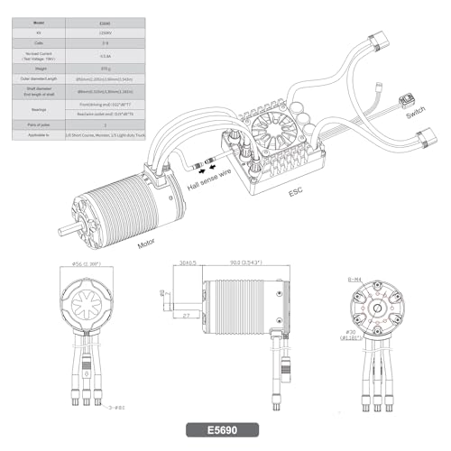 XC E5690 Sensored Brushless Motor for RC Car,3-8S Lipo,1250KV,IP67 Water Proof,Applicable to:1/6 Short Course, Monster, 1/5 Light-Duty Truck