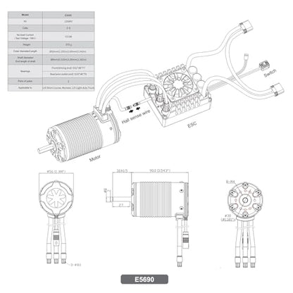 XC E5690 Sensored Brushless Motor for RC Car,3-8S Lipo,1250KV,IP67 Water Proof,Applicable to:1/6 Short Course, Monster, 1/5 Light-Duty Truck