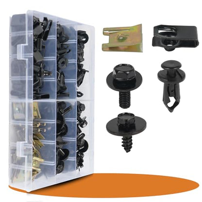 OTUAYAUTO 150PCS Car Screws and Bolts - Undertray Screws, Fender Screws,Car Clips Plastic Rivet Fasteners, Universal U-Nuts Kit Engine Under Cover Splash Shield Guard Body Bolts - size: 150Pcs 5 Sizes Clips
