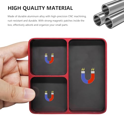 Magnetic Parts Tray, Aluminium Alloy RC Screws Organizer with Magnetic Pad, Automotive Small Tool Tray Electronic Repair Screws Holder for Sockets Bolts Pins, Car Accessories (Red) - color: Red