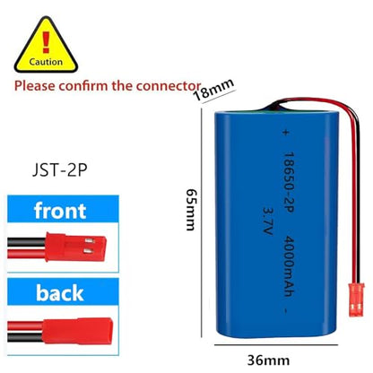 3.7V 4000mAh Rechargeable 18650 Lithium Ion Battery Pack Li-ion Cell JST-2P Plug with USB Charger for Remote Control Cars DIY Replacement - color: With Charger Cable, size: 1PC