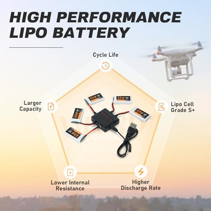 3.7V Lipo Battery 450mAh High Capacity 25C RC Molex Drone Battery with 5-in-1 Charger for SYMA Q11 AT-96 TR-C385 TR-P51 TR-F22 H99W H31 H6C H98 Holy Stone HS170G HS170 HS170C HS230 Quadcopter