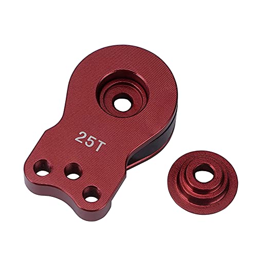 DJX Aluminum 25T Servo Saver 3 Holes Adjustable Hi-Torque Servo Horn for 1/8 1/10 Remote Control Car Boat (Red) - color: Red
