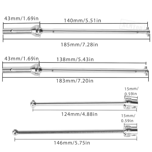 Driveshaft Axles & Center Dogbone Upgrades Part for 1/8 Kraton 6s Blx,#45 Steel Front Rear Driveshaft CVD Axles,Silver - color: Silver for Parts