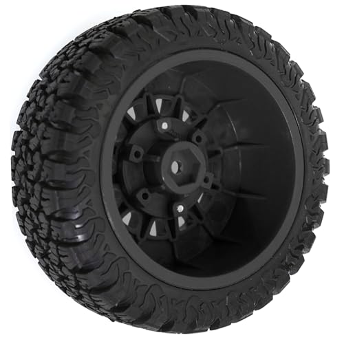 1/10 1/8 RC Short Course Truck Tires OD 113mm and Wheels 12mm 14mm 17mm Hex for 1:8 1:10 Scale Off Road Truck Car Traxxas Slash 2WD 4×4 Axial Losi Redcat Rc4wd Arrma Senton 4PCS (Black) - color: Black
