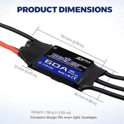 ZTW Beatles G2 60A ESC 2-6S Built-in Switching BEC 5V/6V 8A Brushless Speed Control for RC Airplane Aircraft Fixed-Wing - size: 60A