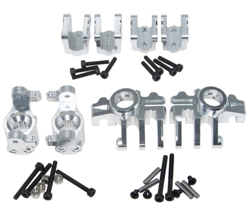 Upgrade Compatible with Axial 1/10 RBX10 Ryft 4WD Rc Crawler Car Steering Cup & Rock Bouncer Axle Mount & Steering Knuckles Aluminum Alloy Metal Accessory Parts(Silver)