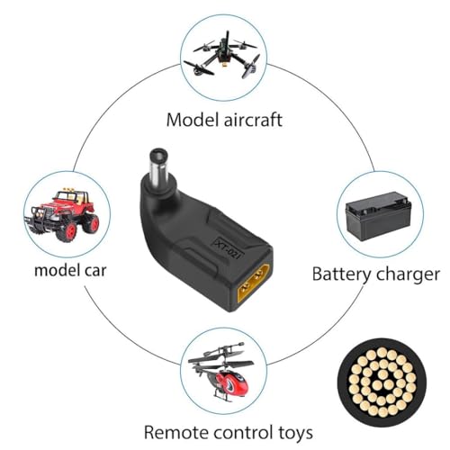 chenyang XT60 to DC Adapter,DC 5.5x2.1mm Male to XT60 Male 90 Degree Angled Bidirectional Charging Conversion Adapter for Aircraft Model/Car Model/Remote Control Toy/Battery Charger - style: DC Male to XT60 Male Angled