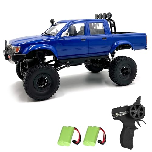 RC Rock Crawler WPL C64-1 RC Truck, 1:16 Scale 2.4GHz Remote Control Truck, 4WD All Terrain Off-Road RC Crawler with LED Lights and 2 Rechargeble Batteries for Adults (Blue) - color: Blue