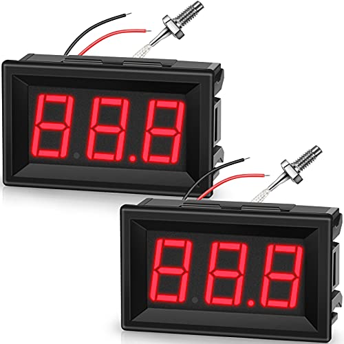 2 Pieces -30-800 Degree Centigrade Digital Temperature Meter with 0.5 Meter K-Type Thermocouple Temperature Sensor and 2-Wires Reverse Polarity Protection with Red LED Display Black Case