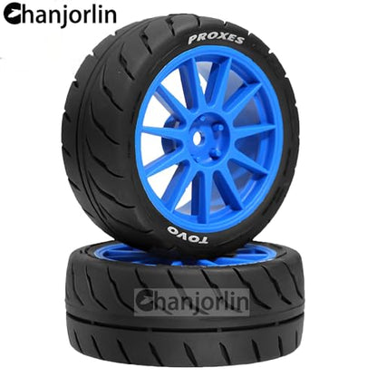 1/10 RC On Road Racing Tires and Wheels 12mm Hex OD 2.72'' RC Rally Street Tyres for 1:10 Scale Touring Drift Car Tamiya TT01 TT02 XV01 TA06 A959 PTG2 HPI KYOSHO HSP Traxxas 4PCS (Blue) - color: Blue