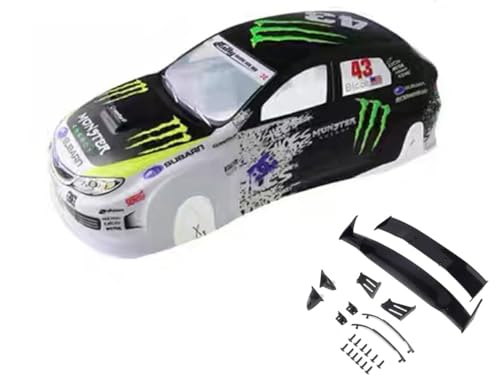 Painted PVC Body Shell for 1/10 On Road Racing Drift Car, No Cut, 1:10 Scale, Monster Energy Style (Monster-No 43 Body Shell with Tail Wings) - style: Monster-No 43 Body Shell with Tail Wings