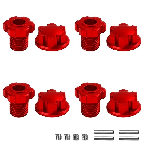 Aluminum 17mm Splined Wheel Hubs Adapter & Nuts #8654 Compatible with Traxxas 1/10 E-Revo 2.0 Maxx & 1/8 Sledge RC Car (Red) - color: Red