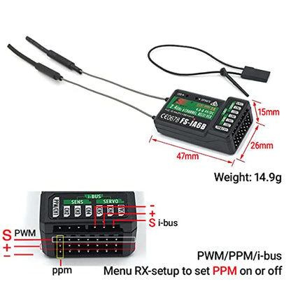 DTXMX Flysky FS-i6 6CH Transmitter and Receiver FS-iA6B for RC Quadcopter | PWM/PPM/i.bus output | 6 Channels 2.4GHz Radio Controller for FPV Drone (Mode_2)