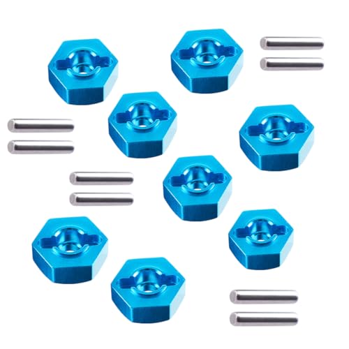 8pcs/Set Aluminum 12mm Wheel Hex Hubs Drive Adapter 5mm Thickness with 2x10mm pins for Redcat Axial HSP WLtoys Himoto Truck Model Car Upgrade Parts(Blue) - color: Blue